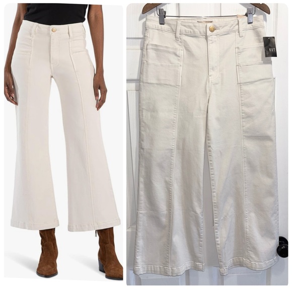 Kut from the Kloth Pants - NWT Kut From the Kloth Meg High Rise Wide Leg Pants Jeans Ecru Cream Size 10 NEW
